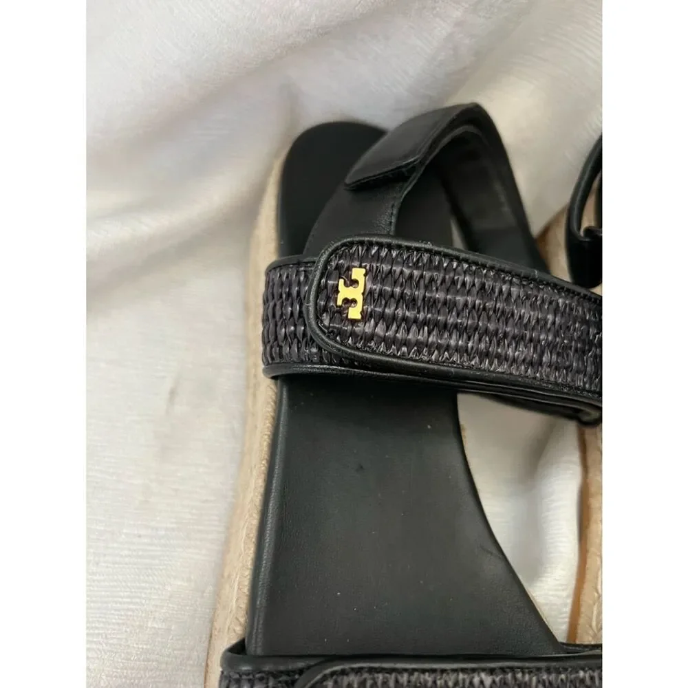 Tory Burch Black Woven Platform Espadrille Sandal in size 9